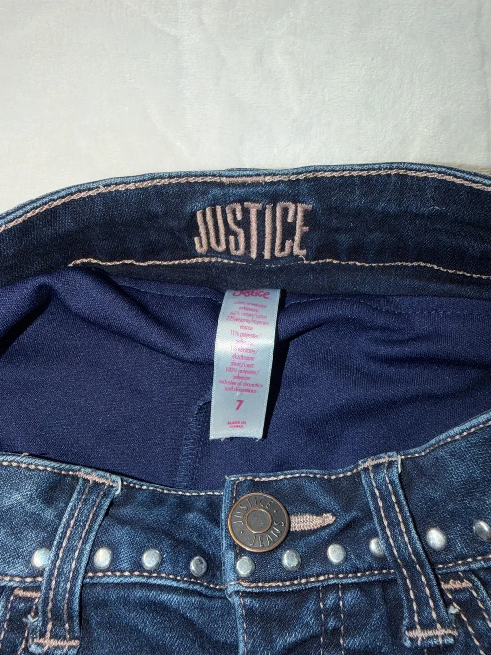 Justice Dark Blue Denim Mini Skirt with Silver Stud Accents